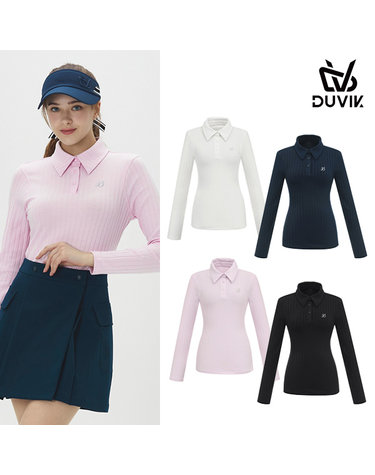 듀빅 여성 와이드카라 골조직 긴팔티셔츠 DE3WTS162
