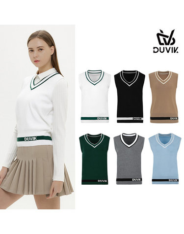 듀빅 여성 브이넥 배색 니트 조끼 베스트 DD3WSV272