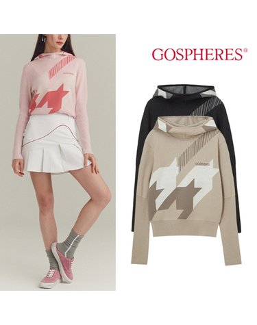 고스피어 GOSPHERES WOMAN HOUNDTOOTH KNIT HOODIE SWEATER PW2WNT48