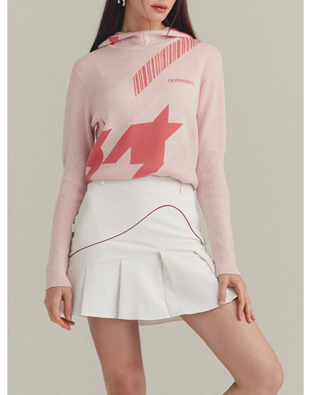 기타 고스피어 GOSPHERES WOMAN HOUNDTOOTH KNIT HOODIE SWEATER PW2WNT48 착용컷