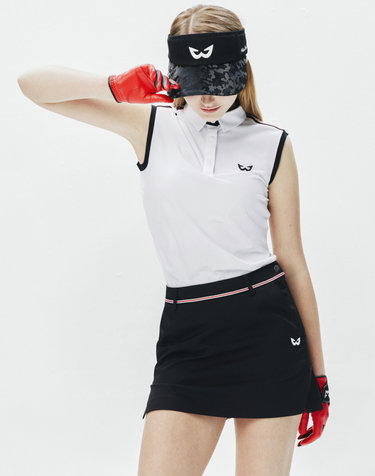 [화이트볼] 여성 메쉬테이프 카라 민소매 골프 티셔츠 WH_WB21SUWT02WH