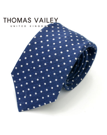 [THOMAS VAILEY] 토마스베일리 세미세븐폴더 실크넥타이 - 타미도트 네이비