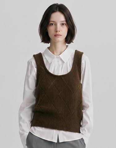 베이비알파카 U넥 펀칭 니트 베스트_카키브라운_S M