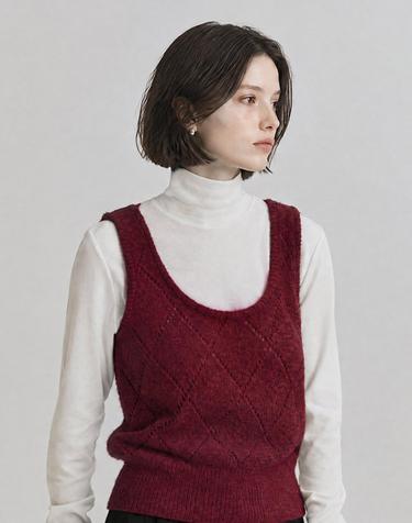 베이비알파카 데일리 펀칭 U넥 니트 베스트_버건디_S M