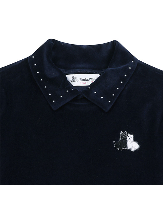 블랙앤화이트 [블랙앤화이트] 여성 벨보아 밑단 변형 티셔츠 9322LXSC_NAVY 착용컷