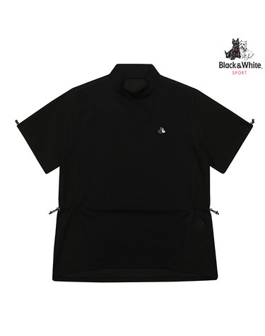 [블랙앤화이트] 여성 등판 우븐믹스 반하이넥 반소매 티셔츠 9203LZHN_BLACK