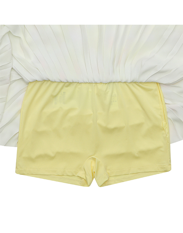 블랙앤화이트 [블랙앤화이트] 여성 여름 물나염 플리츠 스커트 4043LZSP_YELLOW 착용컷