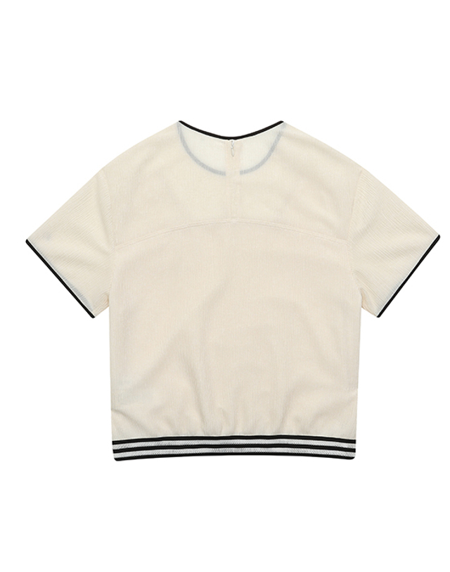 블랙앤화이트 [블랙앤화이트] 여성 여름 플리츠 블루종 블라우스 6133LZUP_IVORY 착용컷