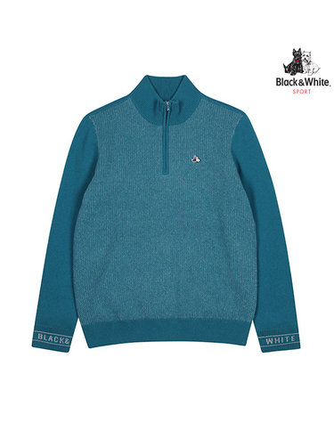 [블랙앤화이트] 남성 변형조직 반집업 스웨터 2314GXKW_BLUE GREEN