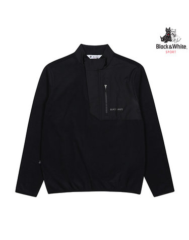 [블랙앤화이트] 남성 우븐 배색 플리스 반집업 티셔츠 9124GXSP_BLACK