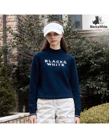 [블랙앤화이트] 여성 핫픽스 로고 하이넥 스웨터 2634LXKW_NAVY