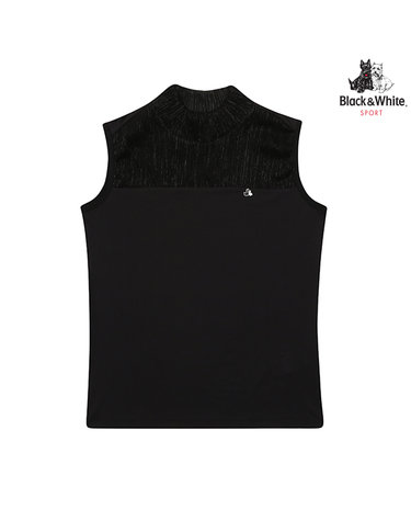 [블랙앤화이트] 여성 메탈원단 믹스 하이넥 민소매 티셔츠 9804LZSP_BLACK