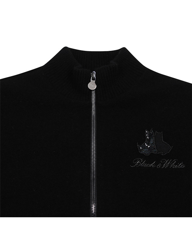 블랙앤화이트 [블랙앤화이트] 여성 우븐배색 하이브리드 구스다운 니트 가디건 2824LXKW_BLACK 착용컷