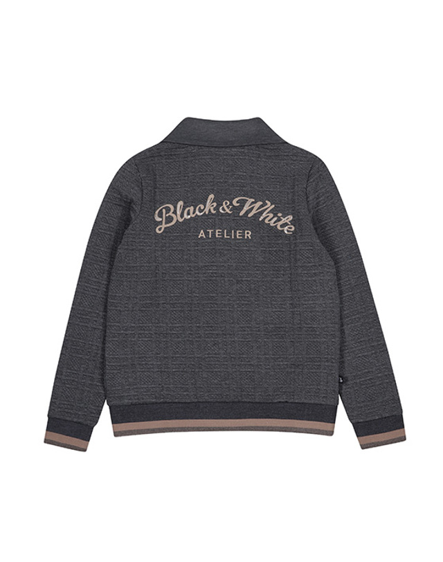블랙앤화이트 [블랙앤화이트] 여성 조직감 반집업 티셔츠 9114LXZP_GREY 착용컷