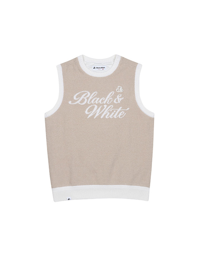 블랙앤화이트 [블랙앤화이트] 여성 바라클라바 세트 라운드 니트베스트 2114LXVW_BEIGE 착용컷