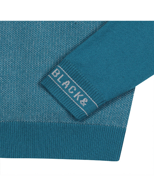 블랙앤화이트 [블랙앤화이트] 남성 변형조직 반집업 스웨터 2314GXKW_BLUE GREEN 착용컷