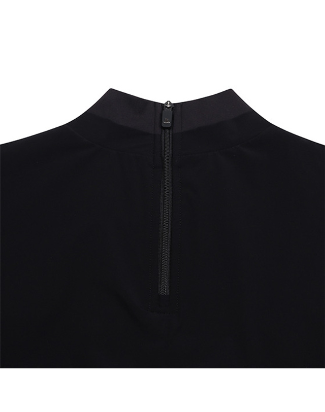 블랙앤화이트 [블랙앤화이트] 여성 우븐 레이어드 하이넥 티셔츠 9224LXSP_BLACK 착용컷