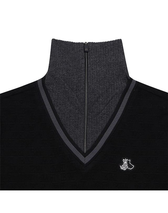 블랙앤화이트 [블랙앤화이트] 여성 로고자가드 반집업 티셔츠 9004LXZP_BLACK 착용컷