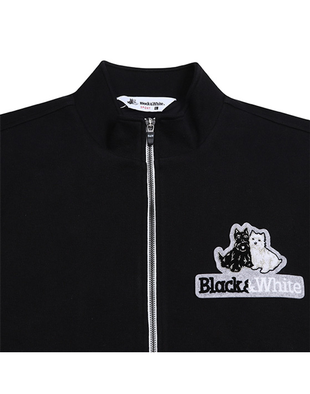 블랙앤화이트 [블랙앤화이트] 남성 빅테리어 와펜 풀집업 티셔츠 6204GXSC_BLACK 착용컷