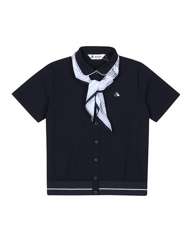 블랙앤화이트 [블랙앤화이트] 여성 스카프 세트 써커 루즈핏 티셔츠 9624LZSP_NAVY 착용컷