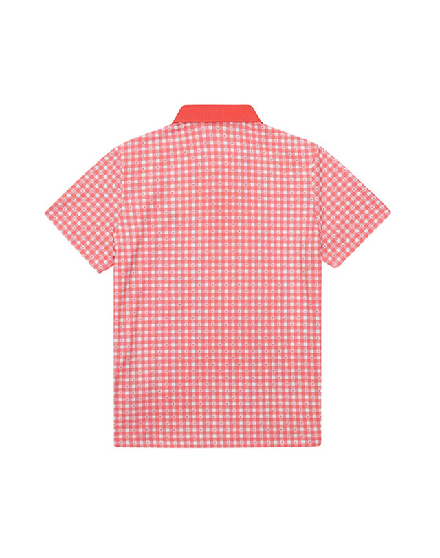 블랙앤화이트 [블랙앤화이트] 여성 프린트 배색카라 반팔 티셔츠 9534LZSS_CORAL 착용컷