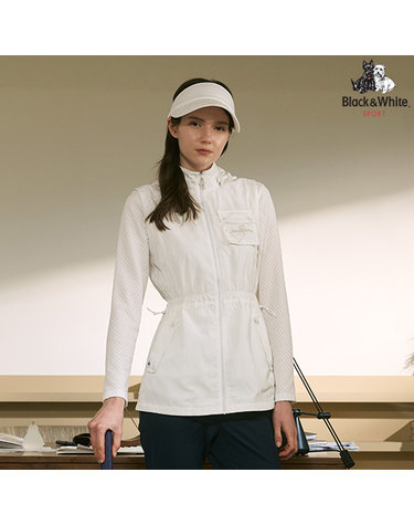 [블랙앤화이트] 여성 후드 집업 긴기장 베스트 1045LZVP_WHITE