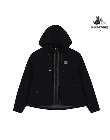[블랙앤화이트] 여성 니트 배색 오버핏 후드 점퍼 1155LZGN_BLACK