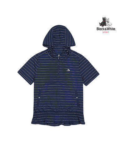 [블랙앤화이트] 여성 셔링 반팔 반집업 티셔츠 9655LZSN_NAVY