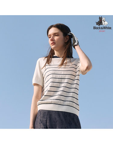 [블랙앤화이트] 여성 세일러카라 로고 스카시 반팔 스웨터 2725LZKR_WHITE