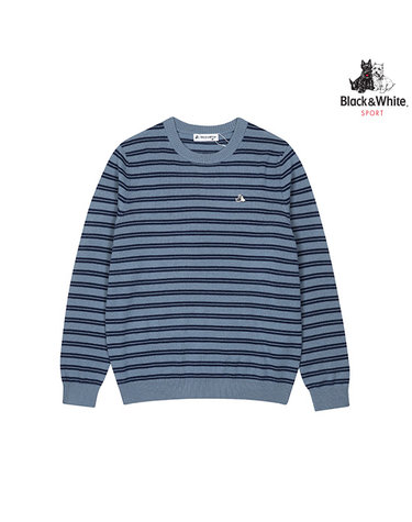 [블랙앤화이트] 남성 스트라이프 라운드넥 스웨터 2404GXKW_NAVY