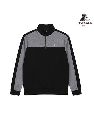 [블랙앤화이트] 남성 하이넥 반집업 배색 티셔츠 9104GXSR_BLACK