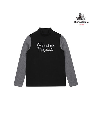 [블랙앤화이트] 여성 소매배색 하이넥 티셔츠 9244LXSR_BLACK