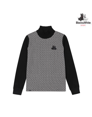 [블랙앤화이트] 여성 몸판 자가드 하이넥 티셔츠 9245LBJP_BLACK