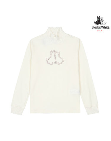 [블랙앤화이트] 여성 스모킹 니트 배색 테리어 포인트 티셔츠 9235LBSA_IVORY