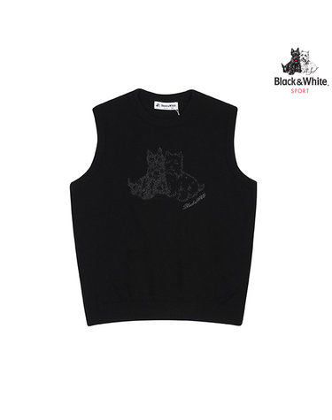 [블랙앤화이트] 여성 테리어 원포인트 라운드 베스트 2005LBVW_BLACK