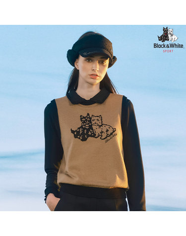 [블랙앤화이트] 여성 테리어 원포인트 라운드 베스트 2005LBVW_BEIGE