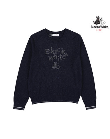 [블랙앤화이트] 여성 로고 인타샤 라운드넥 스웨터 2405LBKA_NAVY