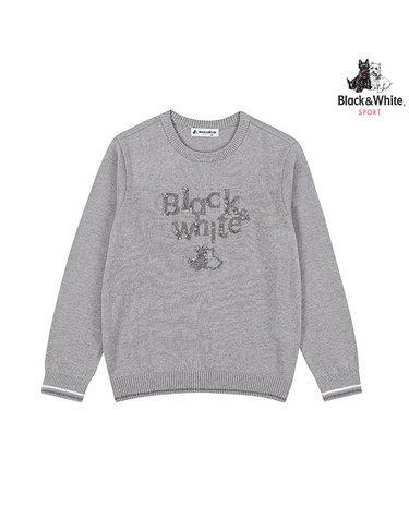 [블랙앤화이트] 여성 로고 인타샤 라운드넥 스웨터 2405LBKA_GREY