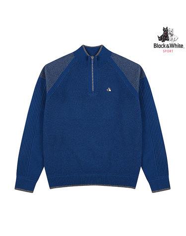 [블랙앤화이트] 남성 라글란 소매 반집업 스웨터 2315GDKW_BLUE GREEN