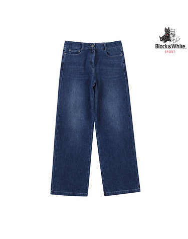 [블랙앤화이트] 여성 핫픽스 자수 포켓 세미 와이드 데님 5415LBWD_NAVY
