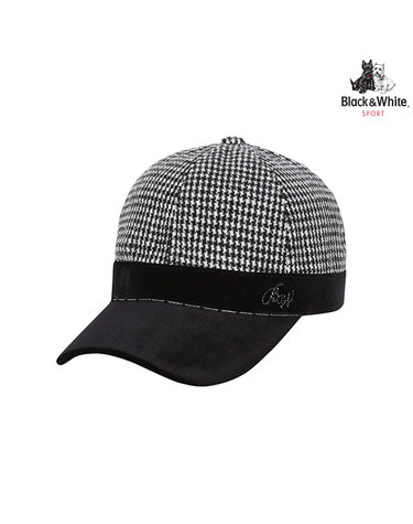 [블랙앤화이트] 여성 하운드체크 벨벳 배색 캡 8403LXAC_BLACK