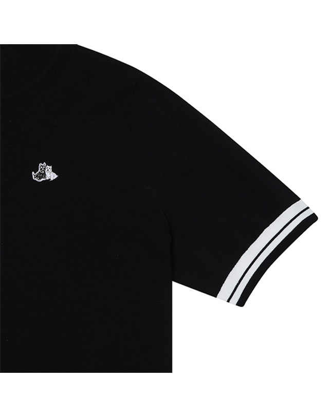 블랙앤화이트 [블랙앤화이트] 여성 하이넥 반팔 니트 2715LZKR_BLACK 착용컷