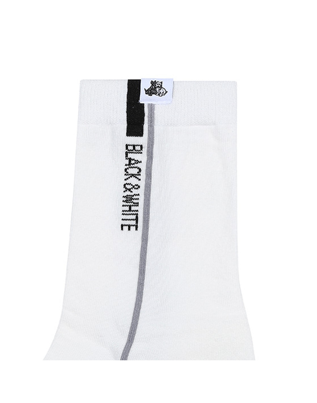 블랙앤화이트 [블랙앤화이트] 남성 라인 중목 양말 8135GZSC_WHITE 착용컷