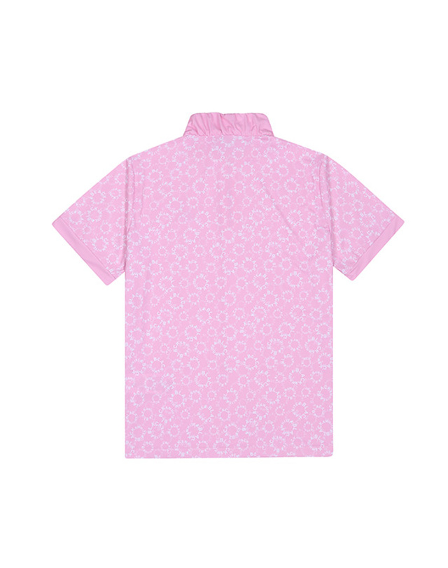 블랙앤화이트 [블랙앤화이트] 여성 프린트 하이넥 냉감 반팔 티셔츠 9515LZSS_PINK 착용컷