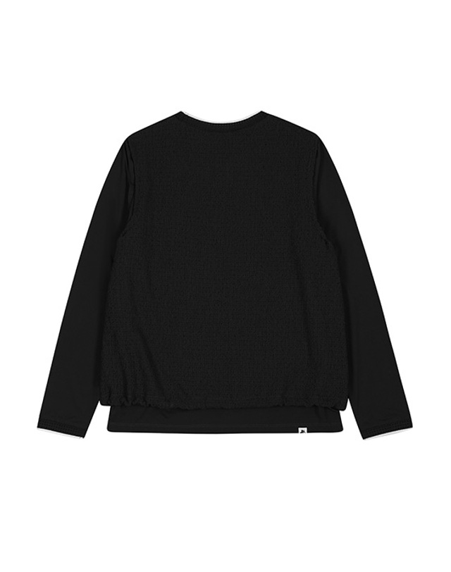 블랙앤화이트 [블랙앤화이트] 여성 우븐 레이어드 긴팔 티셔츠 9405LZSP_BLACK 착용컷