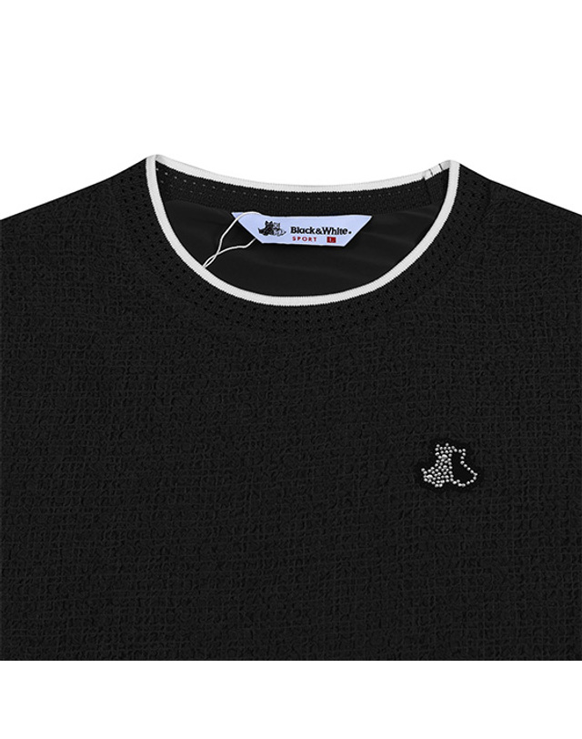 블랙앤화이트 [블랙앤화이트] 여성 우븐 레이어드 긴팔 티셔츠 9405LZSP_BLACK 착용컷
