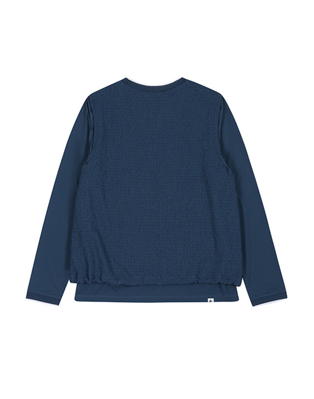 블랙앤화이트 [블랙앤화이트] 여성 우븐 레이어드 긴팔 티셔츠 9405LZSP_BLUE GREEN 착용컷