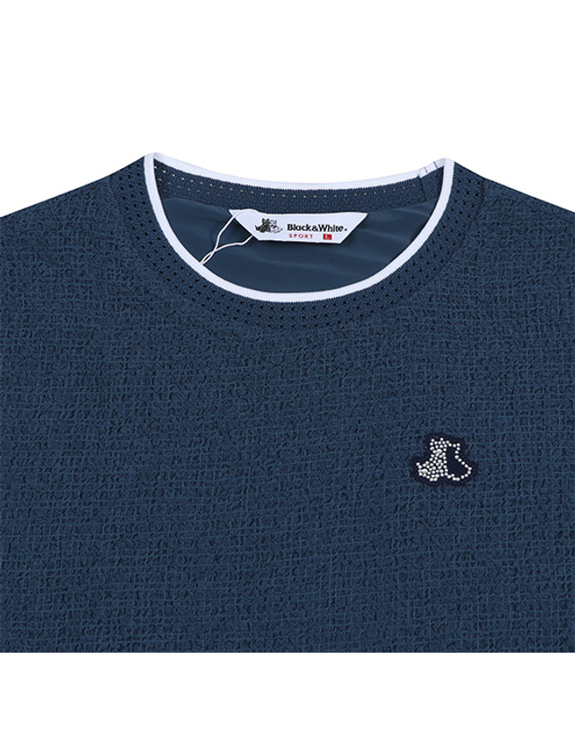 블랙앤화이트 [블랙앤화이트] 여성 우븐 레이어드 긴팔 티셔츠 9405LZSP_BLUE GREEN 착용컷