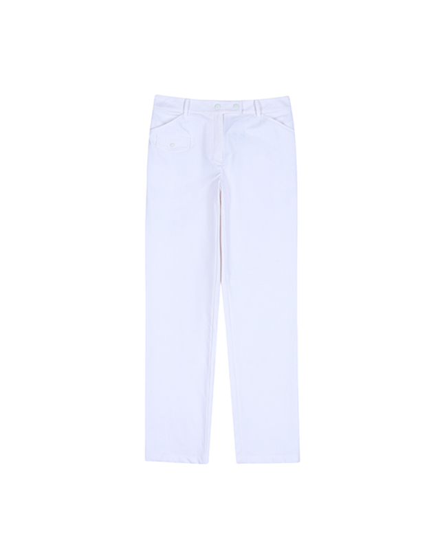 블랙앤화이트 [블랙앤화이트] 여성 후다 장식 일자 팬츠 5055LZWN_WHITE 착용컷