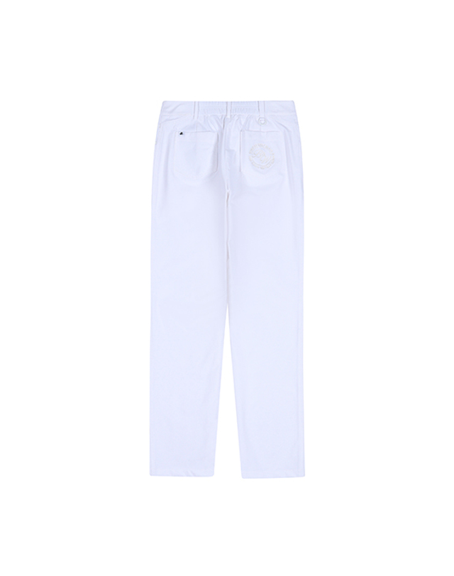 블랙앤화이트 [블랙앤화이트] 여성 후다 장식 일자 팬츠 5055LZWN_WHITE 착용컷